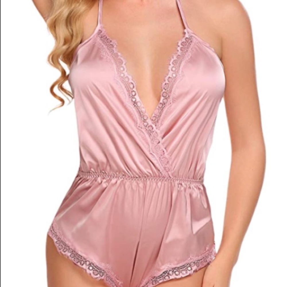 Blush Silky Lacy Lingerie Romper